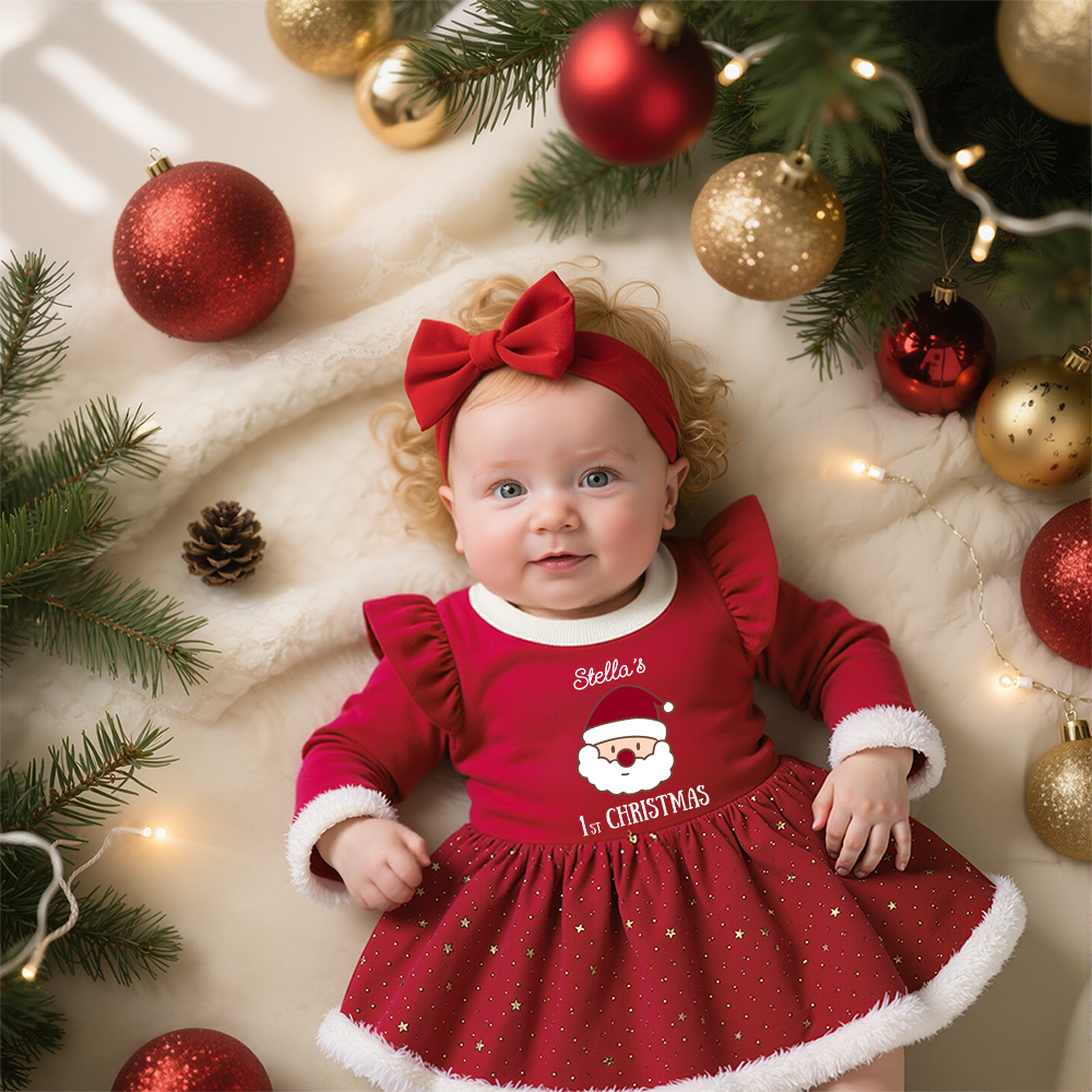 Personalized Baby Girl Christmas Tutu Romper with Bow | MCGift155