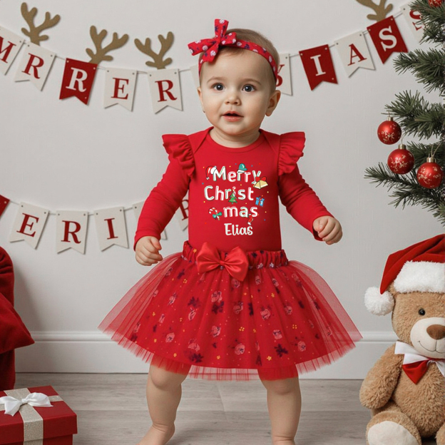 Personalized Baby Girl Christmas Tutu Romper with Bow | MCGift171