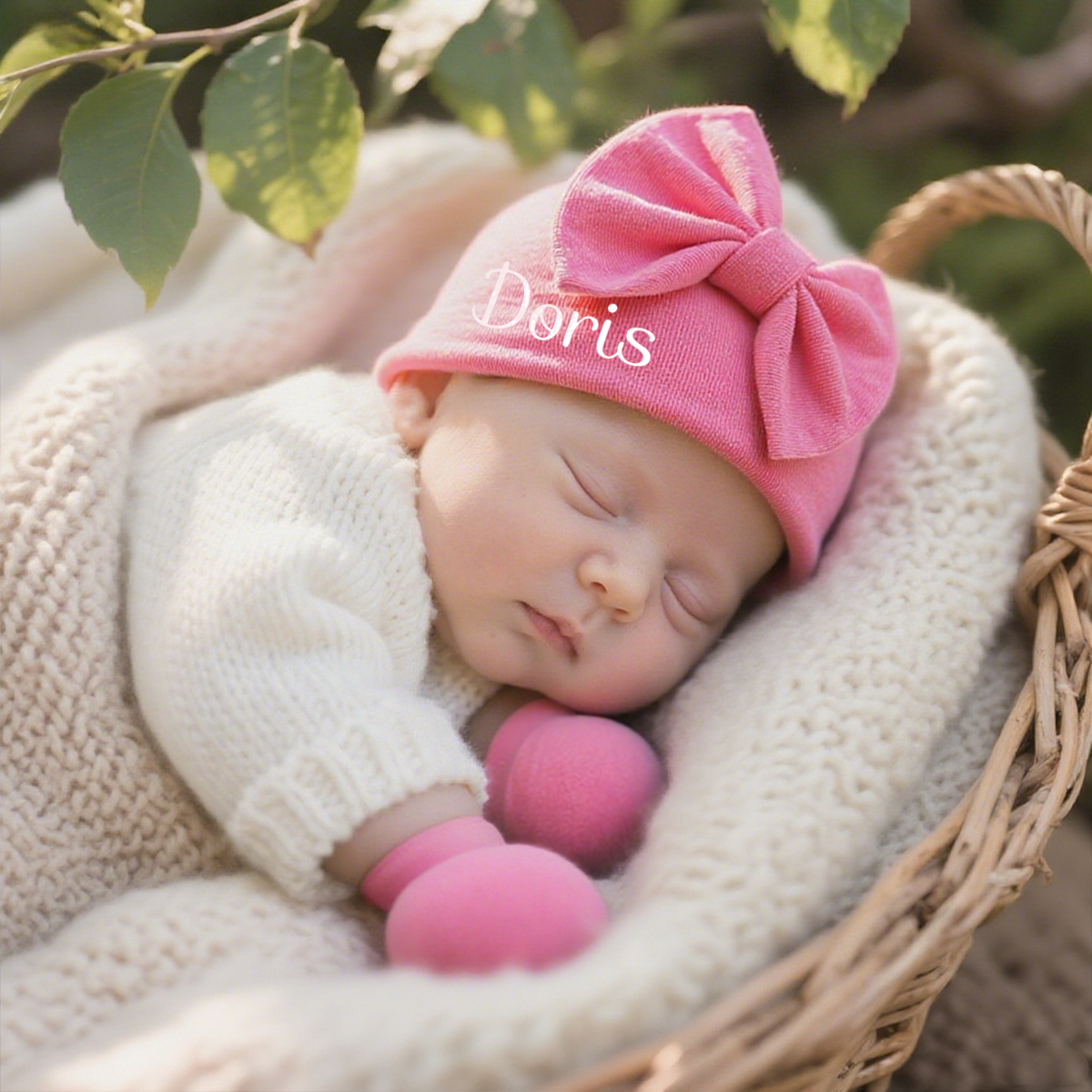 Personalized Newborn Coming Home Bow Beanie And Gloves Set | HSKid62
