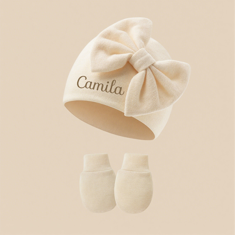 Personalized Newborn Coming Home Bow Beanie And Gloves Set | HSKid62