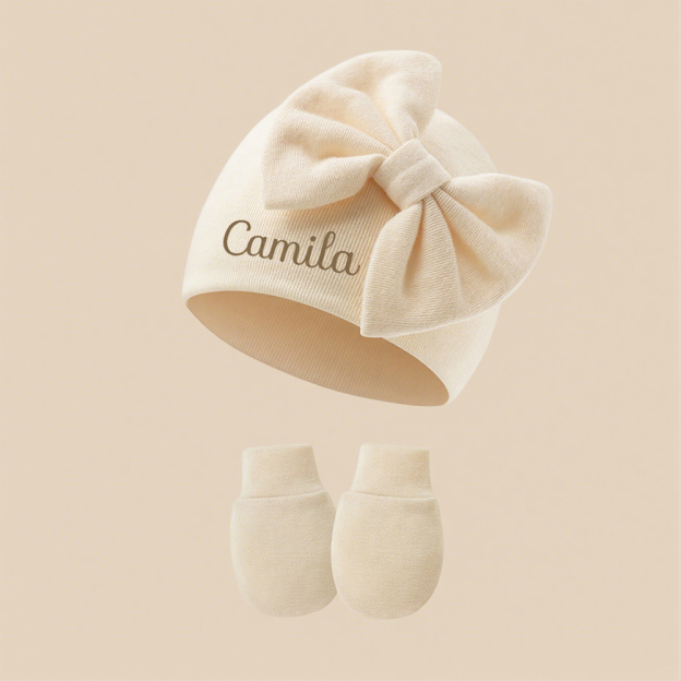 Personalized Newborn Coming Home Bow Beanie And Gloves Set | HSKid62
