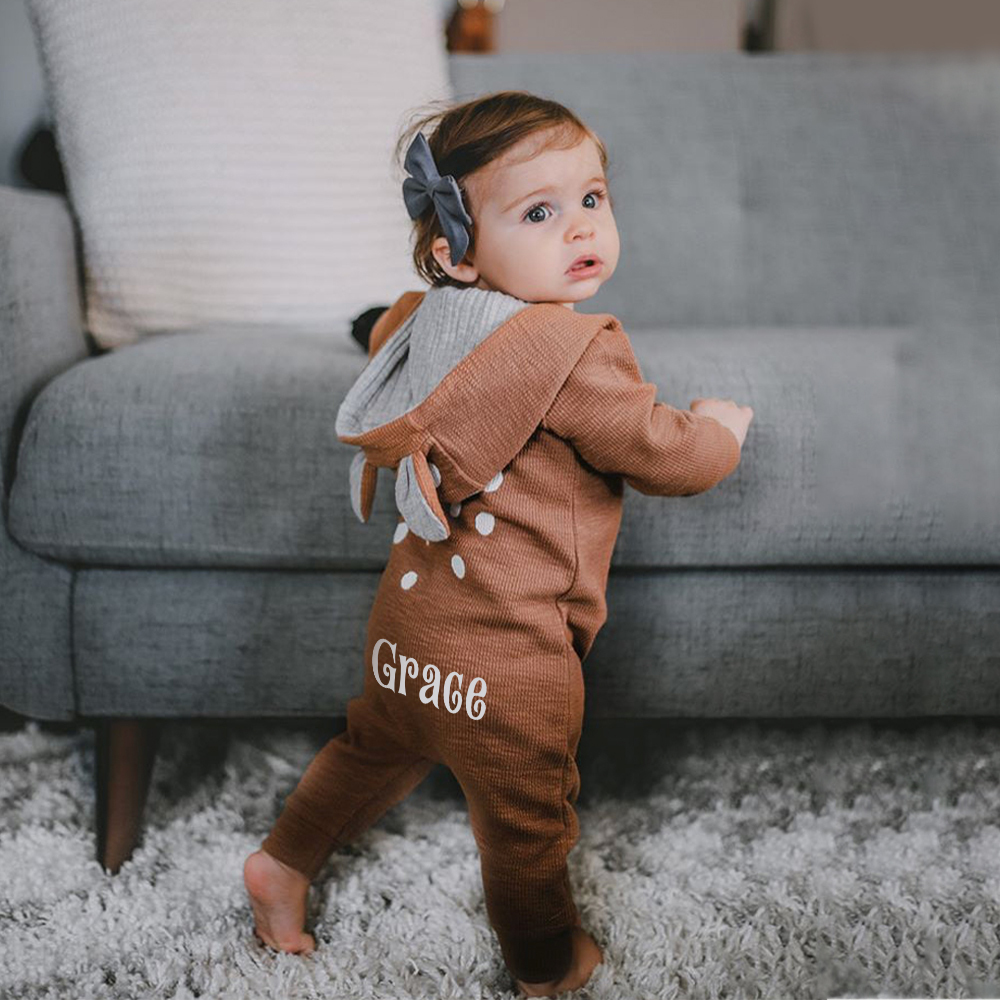Personalized Baby Cute Bambi Hooded Jumpsuit | CWBaby319