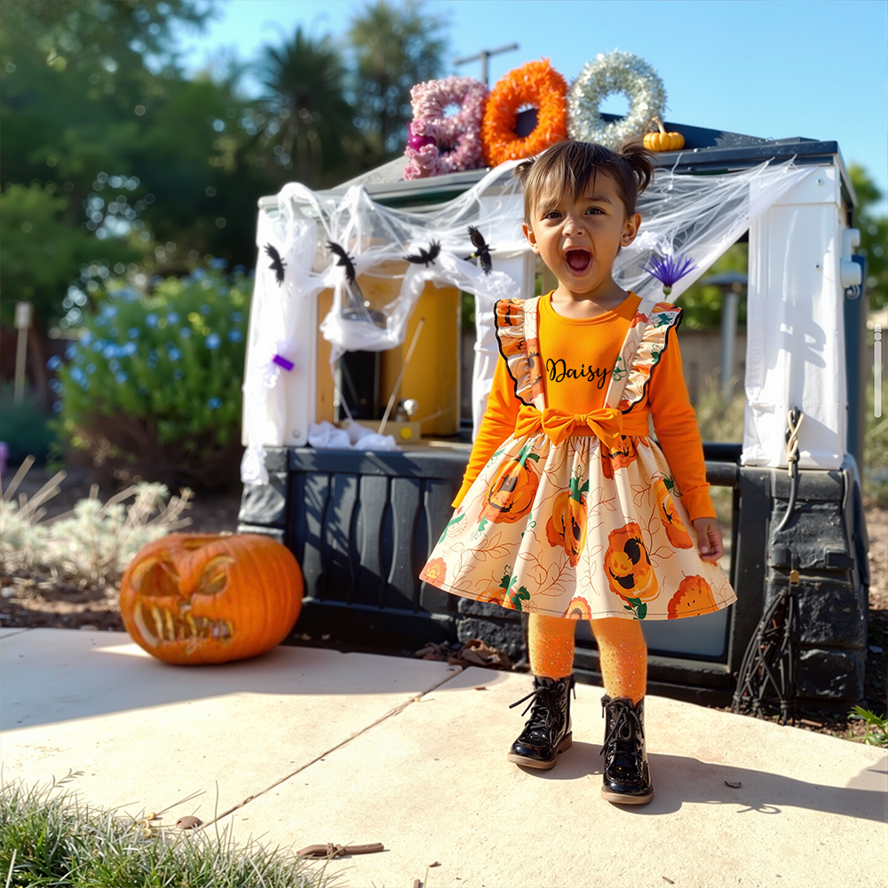 Personalized Baby Girl Halloween Pumpkin Dress | CWHalloween75