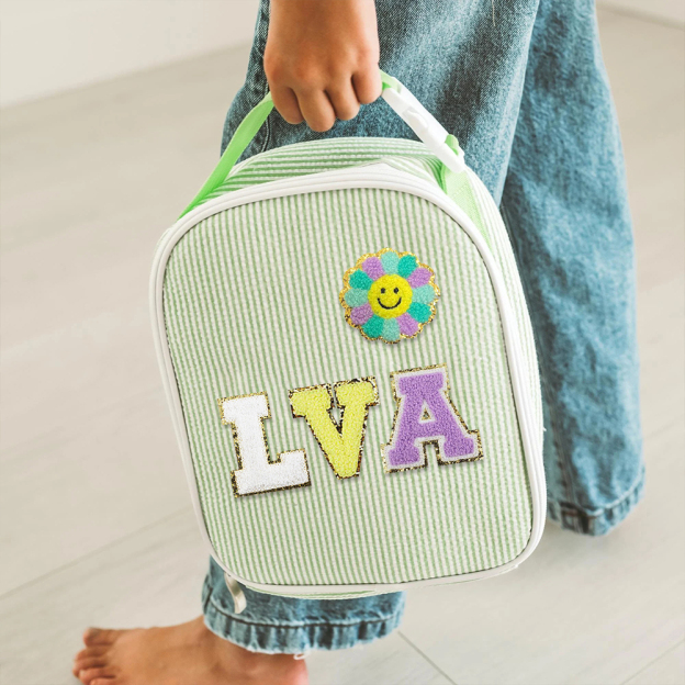 Personalized Chenille Patch Kids Seersucker Lunch Bag