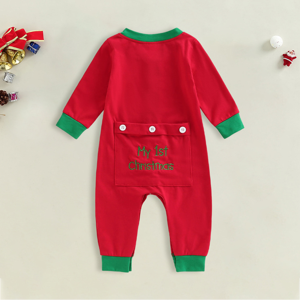 Personalized Embroidery My 1st Christmas Button Down Jumpsuit | MCGift175