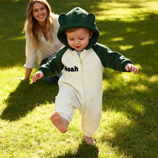 Personalized Baby Winter Cute Bear Warm Hood Romper | CWBaby323