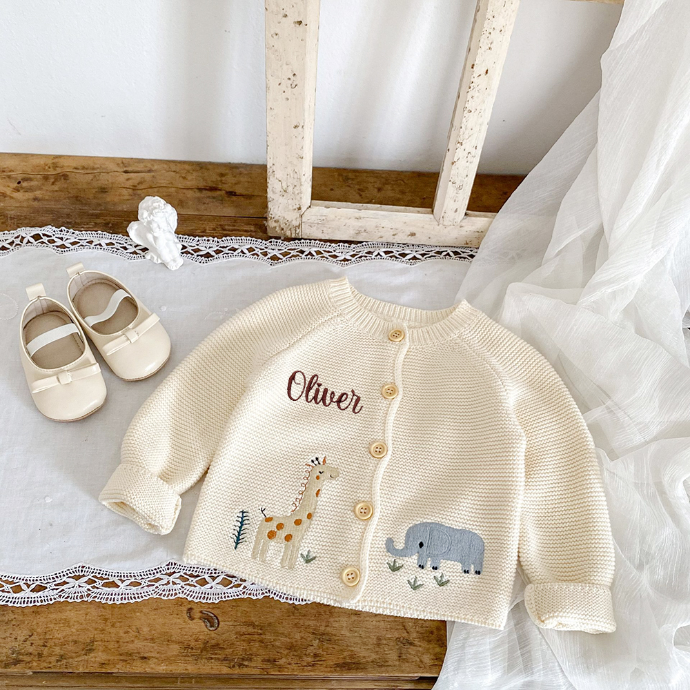 Personalized Baby Hand Embroidered Animal Cardigan| CWBaby324