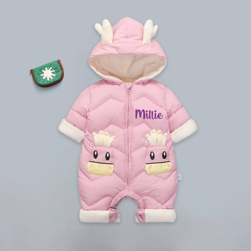 Personalized Baby Antler Lightweight Down Cotton Romper | CWBaby326