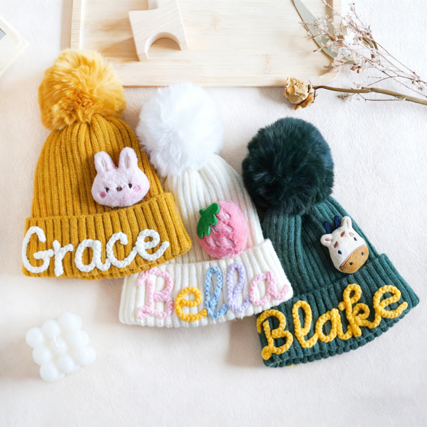 Personalized Hand Embroidery Pom Pom Hat For Kid & Adult | HSKid67