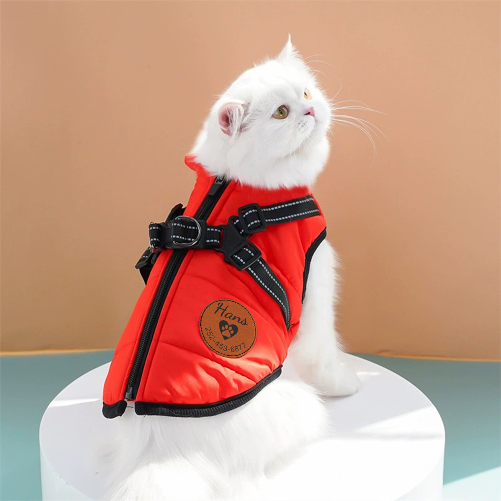 Personalized Round Leather Patch Pets Puffer Jacket | BKPet245