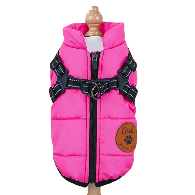 Personalized Round Leather Patch Pets Puffer Jacket | BKPet245