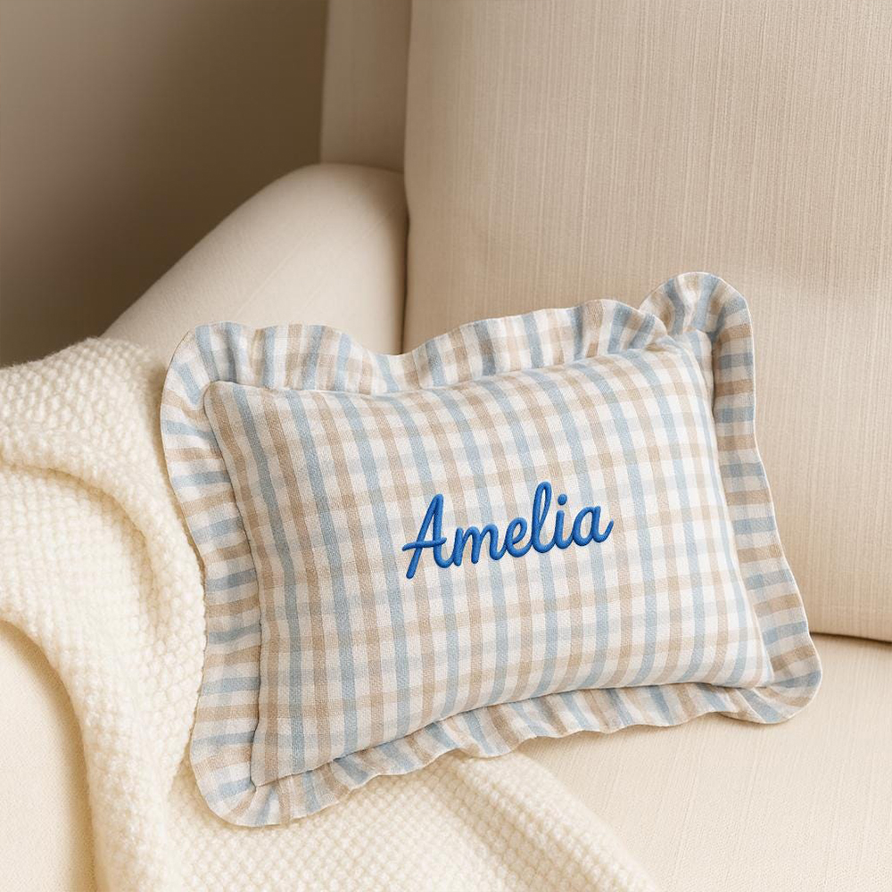 Personalized Embroidered Baby Plaid Ruffles Pillow | CWBaby328