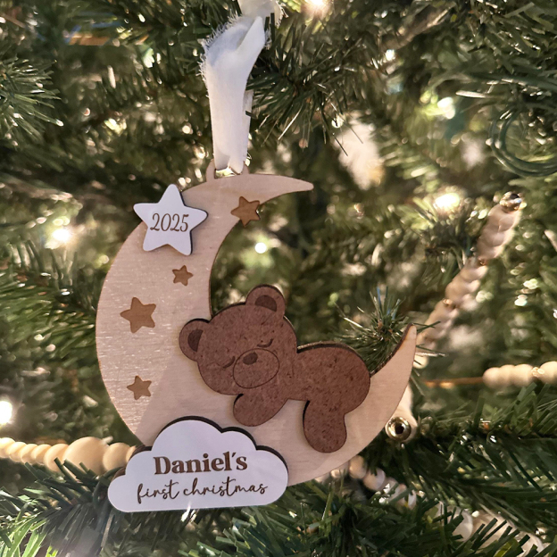 Personalized Baby First Christmas Lovely Moon Bear Ornament | MCGift190
