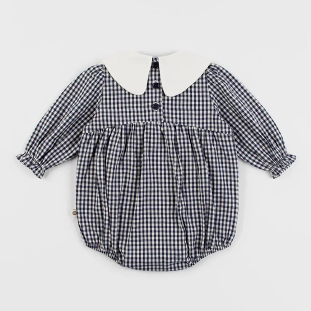 Personalized Baby Girl Lapel Plaid Romper | CWBaby332
