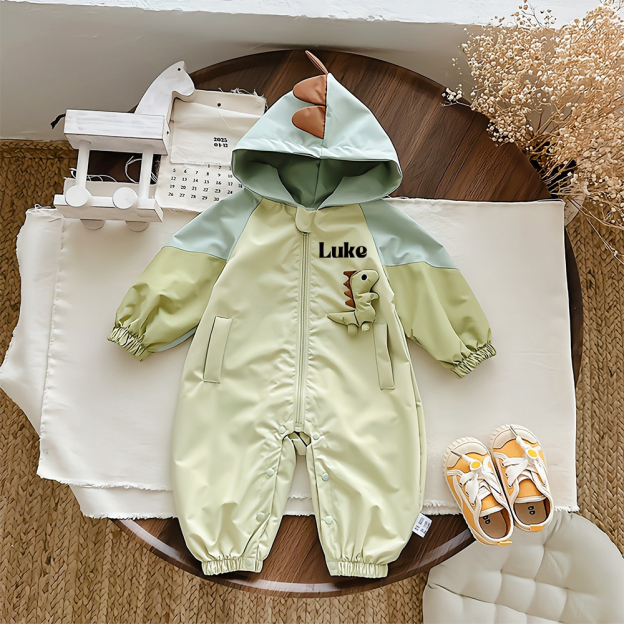 Personalized Baby Autumn Windproof Dinosaur Romper | CWBaby333