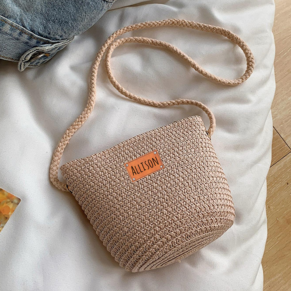 Personalized Summer Leather Patch Straw Bag for Comfort & Unique | CWBeach49