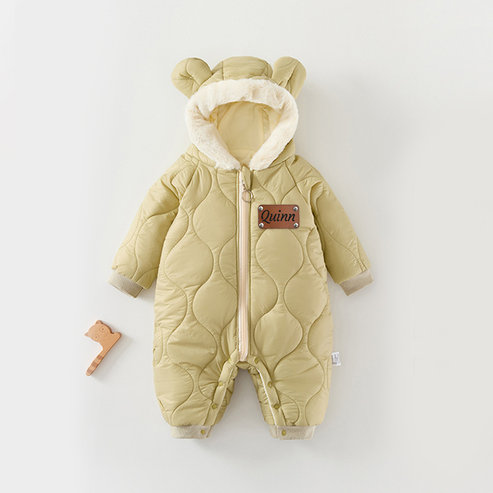 Personalized Leather Patch Kids Thickened Puffer Romper | CWBaby334
