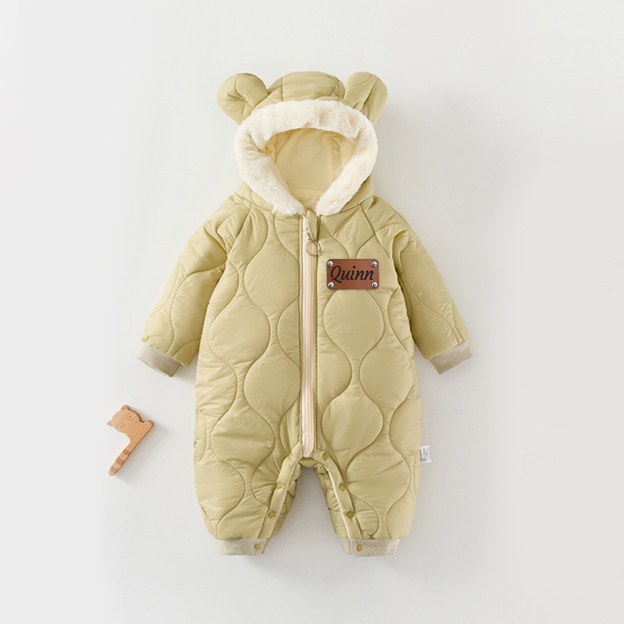Personalized Leather Patch Kids Thickened Puffer Romper | CWBaby334
