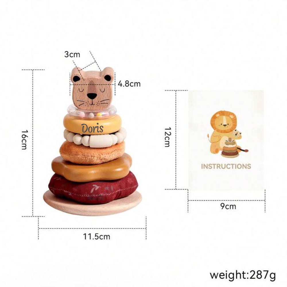 Personalized Wooden Lion Stacking Tower Exercises Toys | CWToy161