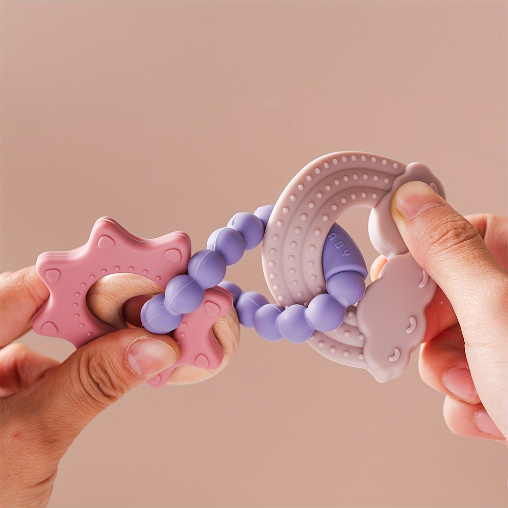 Personalised Baby Food Silicone & Wooden Sensory Teething Ring | CWToy162