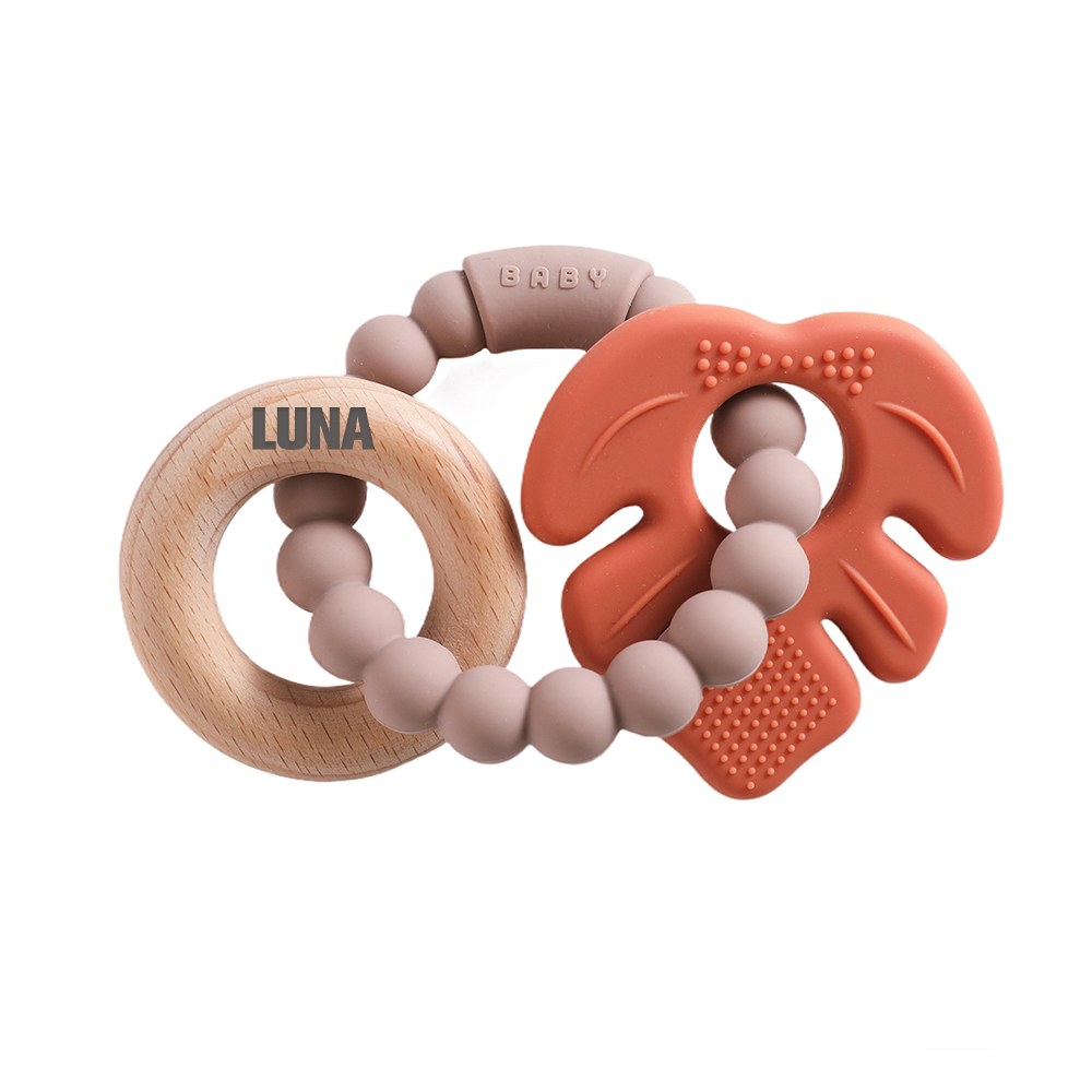 Personalised Baby Food Silicone & Wooden Sensory Teething Ring | CWToy162