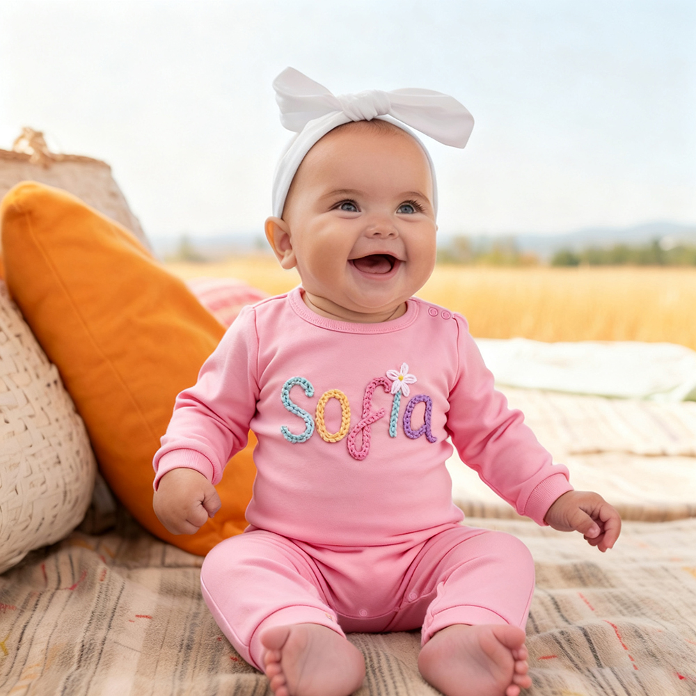 Personalized Hand Embroidered Baby Coming Home Romper | CWBaby337