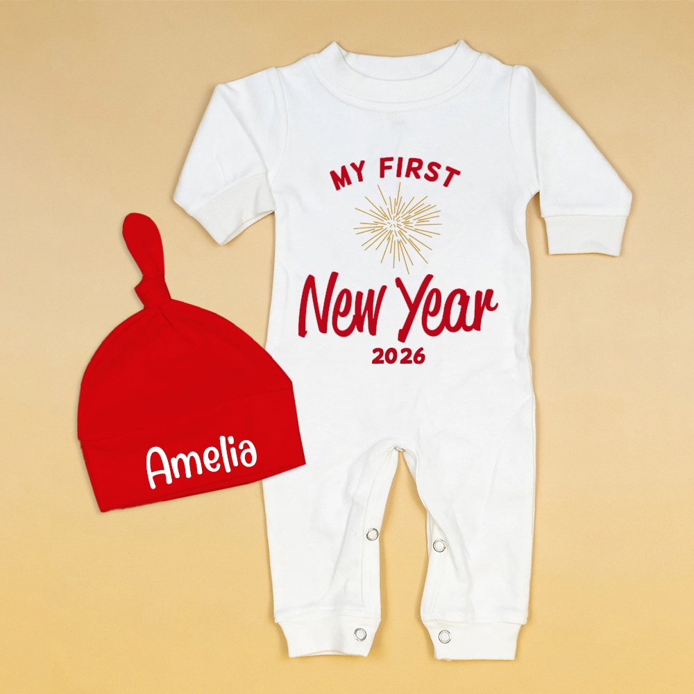 Personalized Baby 1st New Year Romper and Hat Set | CWBaby128