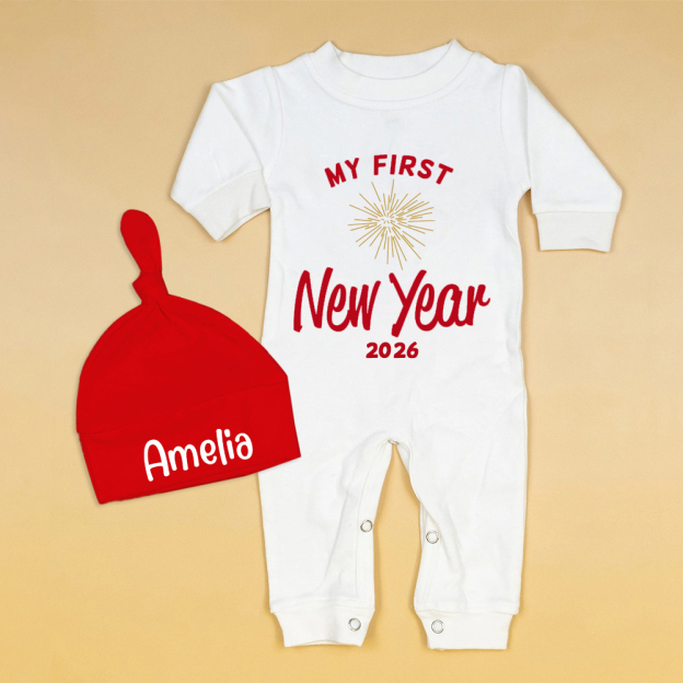 Personalized Baby 1st New Year Romper and Hat Set | CWBaby128