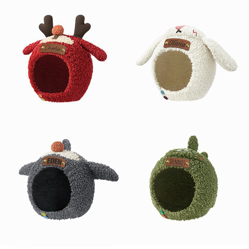 Personalized Leather Patch Adorable Animals Warm Winter Hat | HSKid73