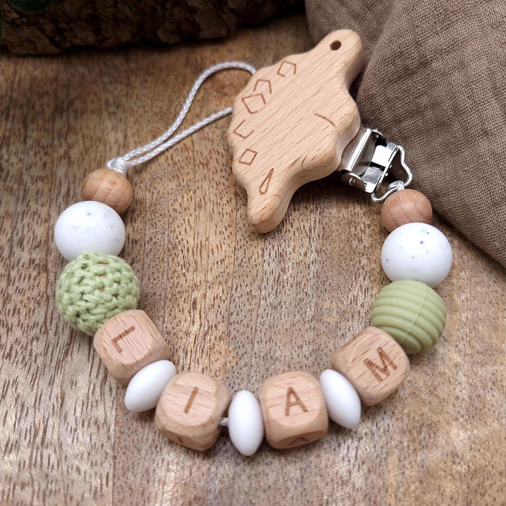 Personalized Baby Pacifier Silicone Wooden Bead Clip | CWToy163