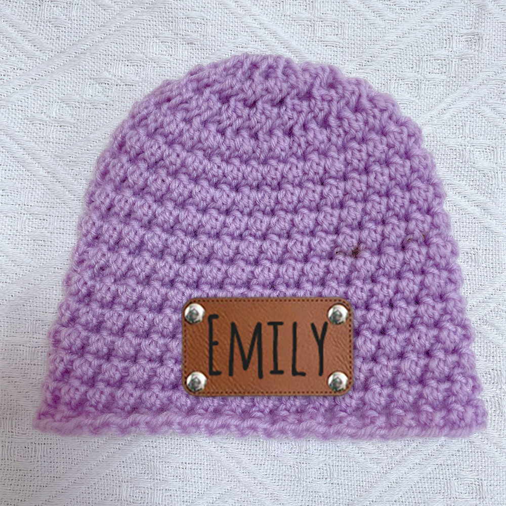 Personalized Leather Patch Baby Winter Warm Knitted Hat | HSKid76