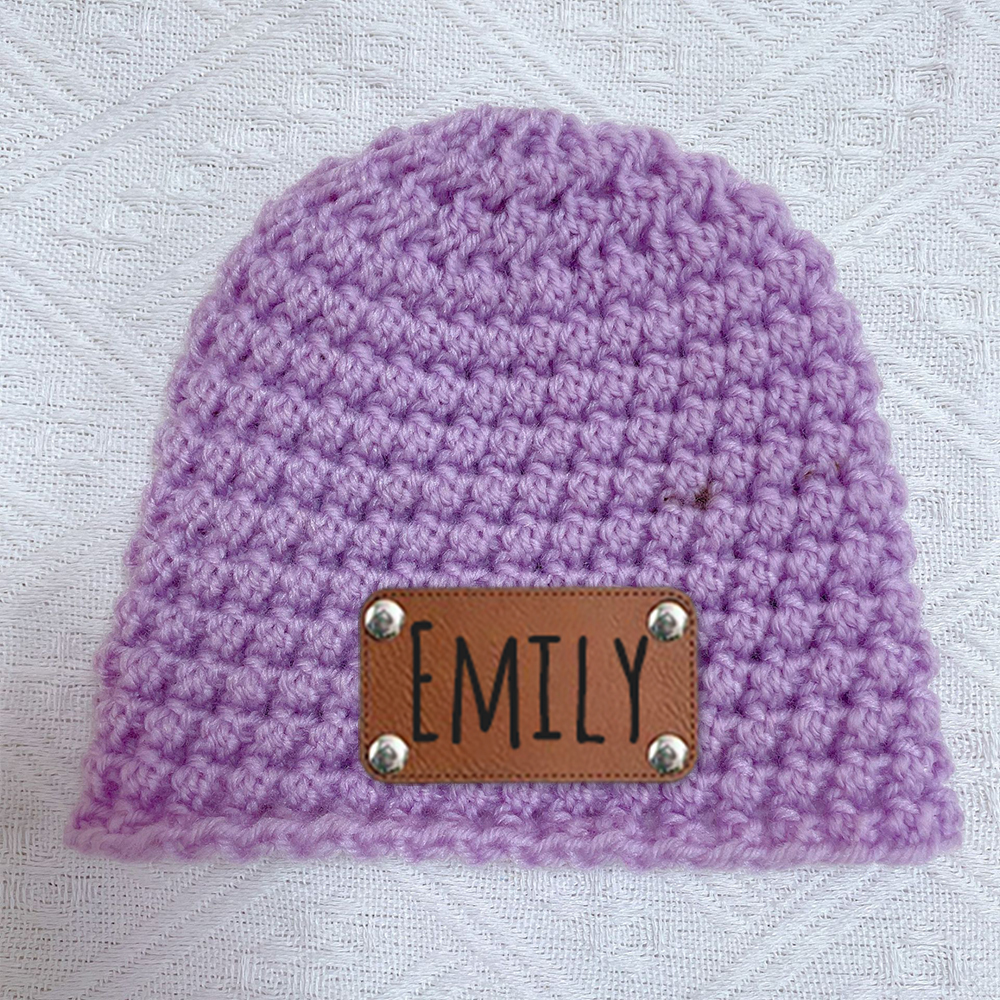 Personalized Leather Patch Baby Winter Warm Knitted Hat | HSKid76