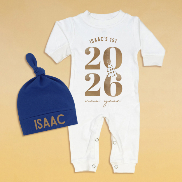 Personalized Baby 1st New Year Romper and Hat Set | CWBaby344
