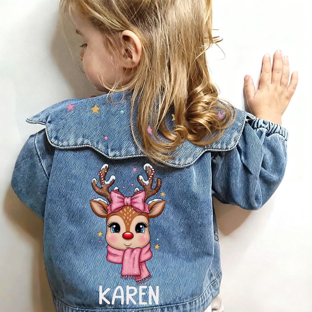 Personalized Christmas Lovely Bubble Sleeves Denim Jacket | CWBaby347