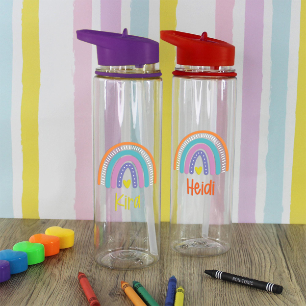 Personalised Kid Rainbow BPA Free 17oz Flip Straw Bottles | YouBottle100