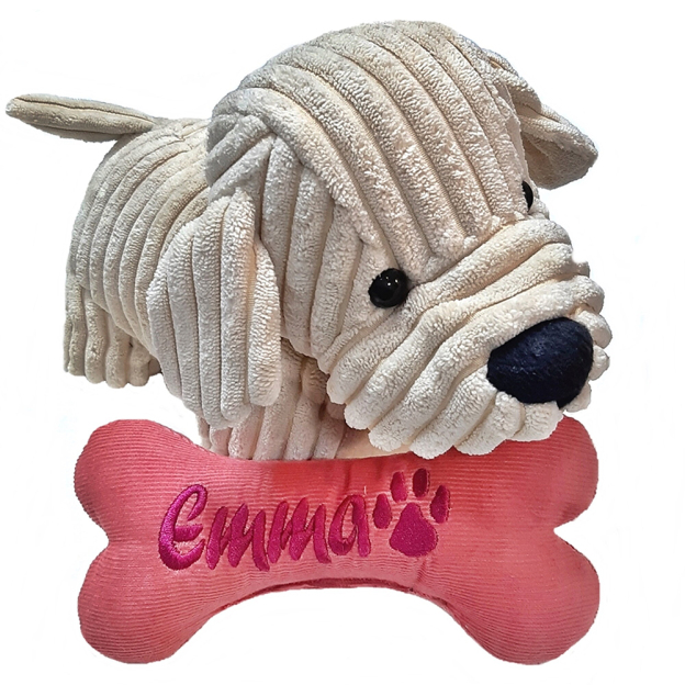 Personalized Embroidered Corduroy Puppy Bone Squeaker Toy | BKPet257