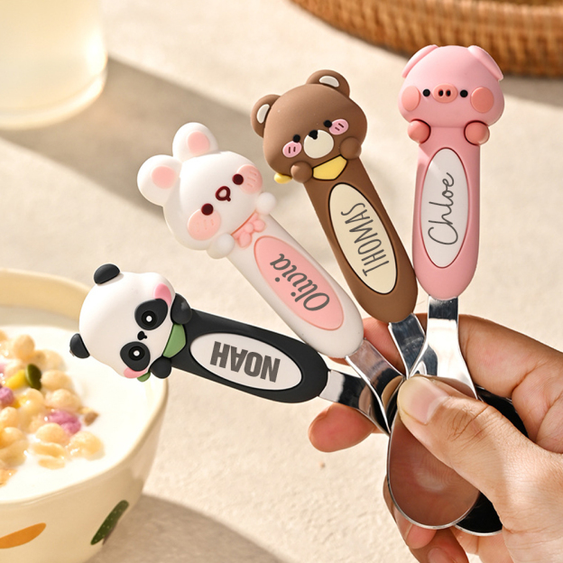 Personalised Baby Stainless Steel Animal Cartoon Feeding Spoon | CWBaby354