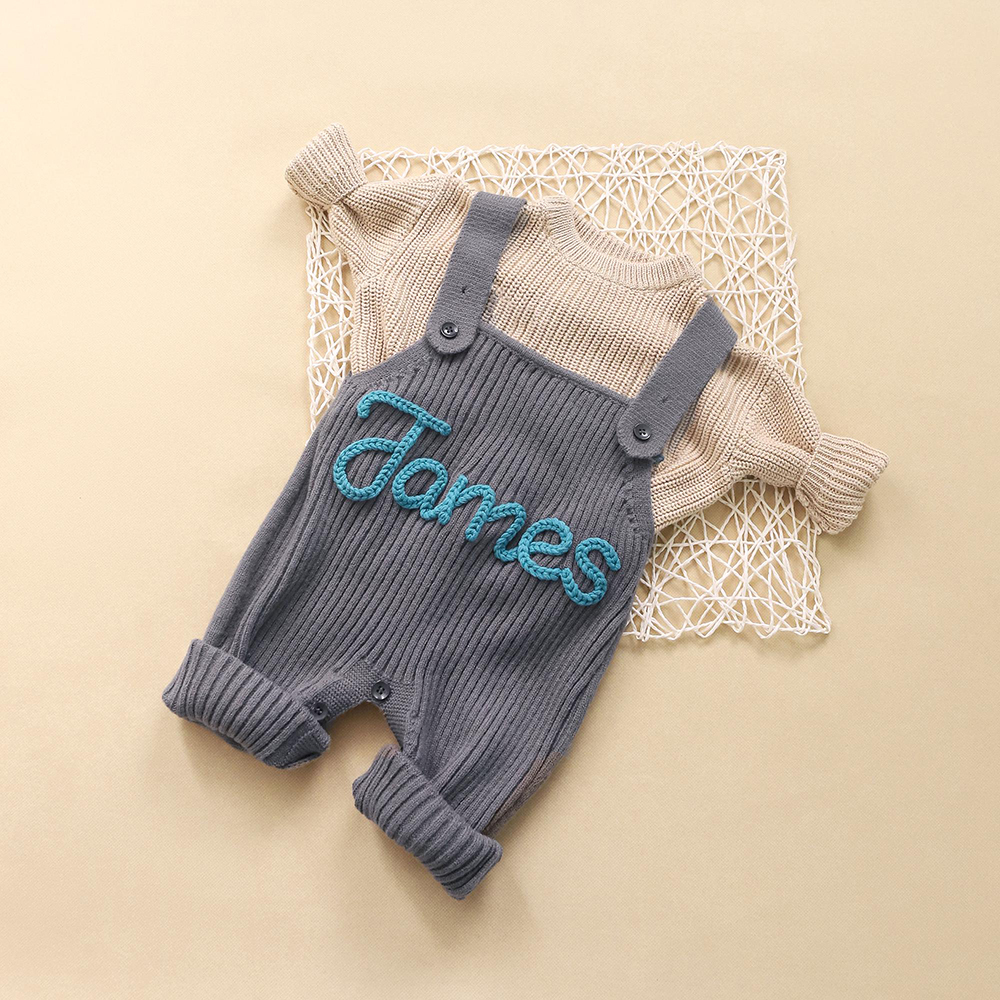Personalized Hand Embroidered Baby Dungarees Romper | CWBaby356