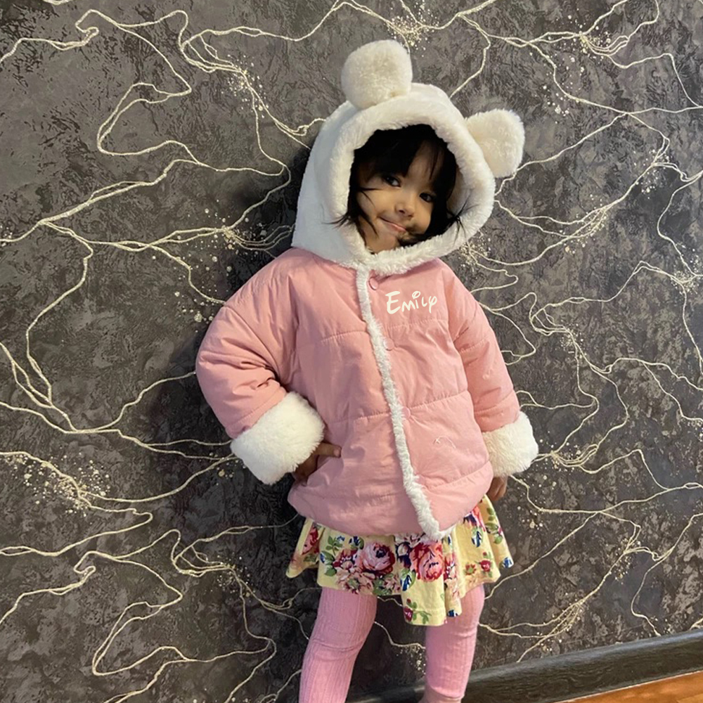 Personalized Toddler Lovely Bear Winter Warm Plush Hooded Jacket | CWBaby360