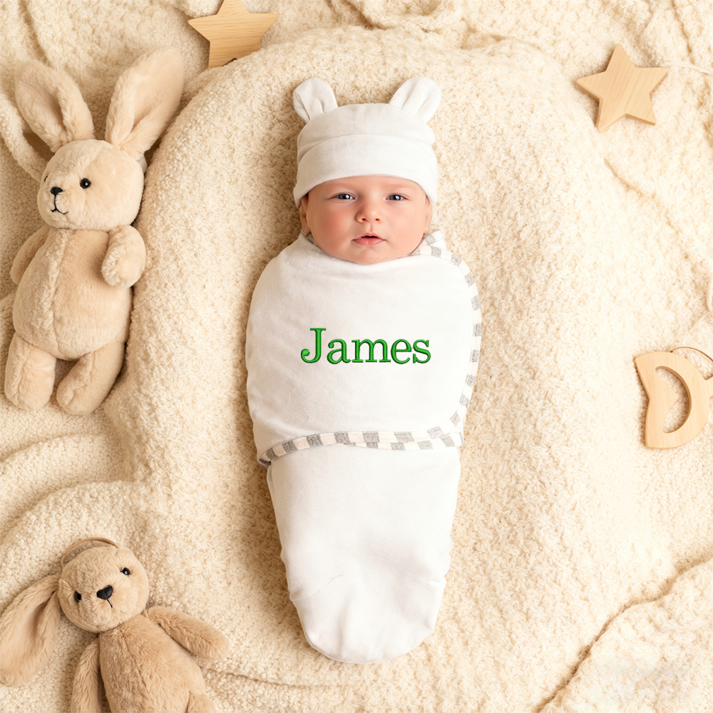 Personalized Embroidered Baby Soft Cotton Newborn Swaddle | CWBaby357
