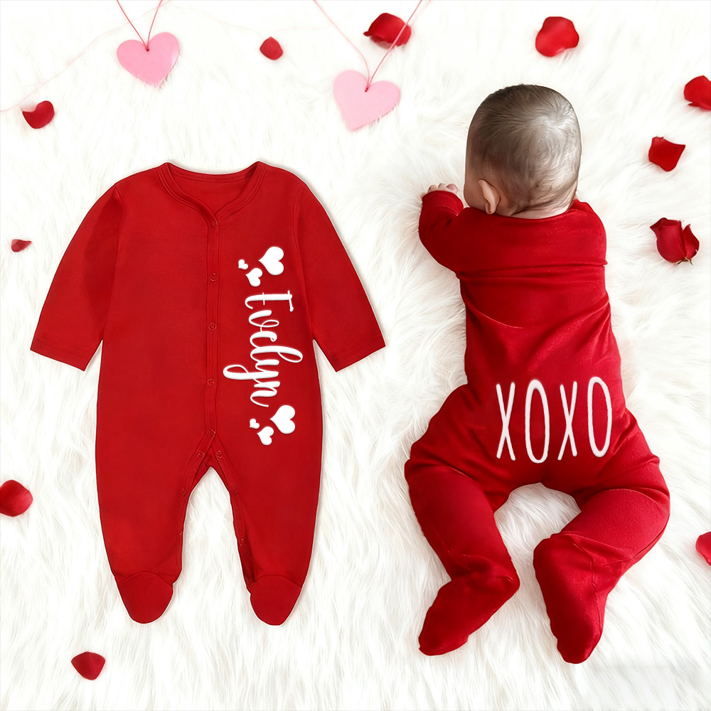 Personalized Baby First Valentines Cozy Soft Long Sleeve Romper | CWBaby363