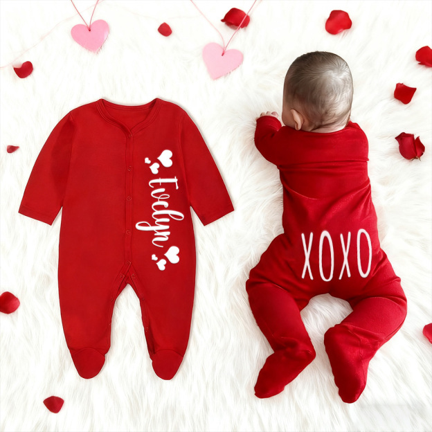 Personalized Baby First Valentines Cozy Soft Long Sleeve Romper | CWBaby363