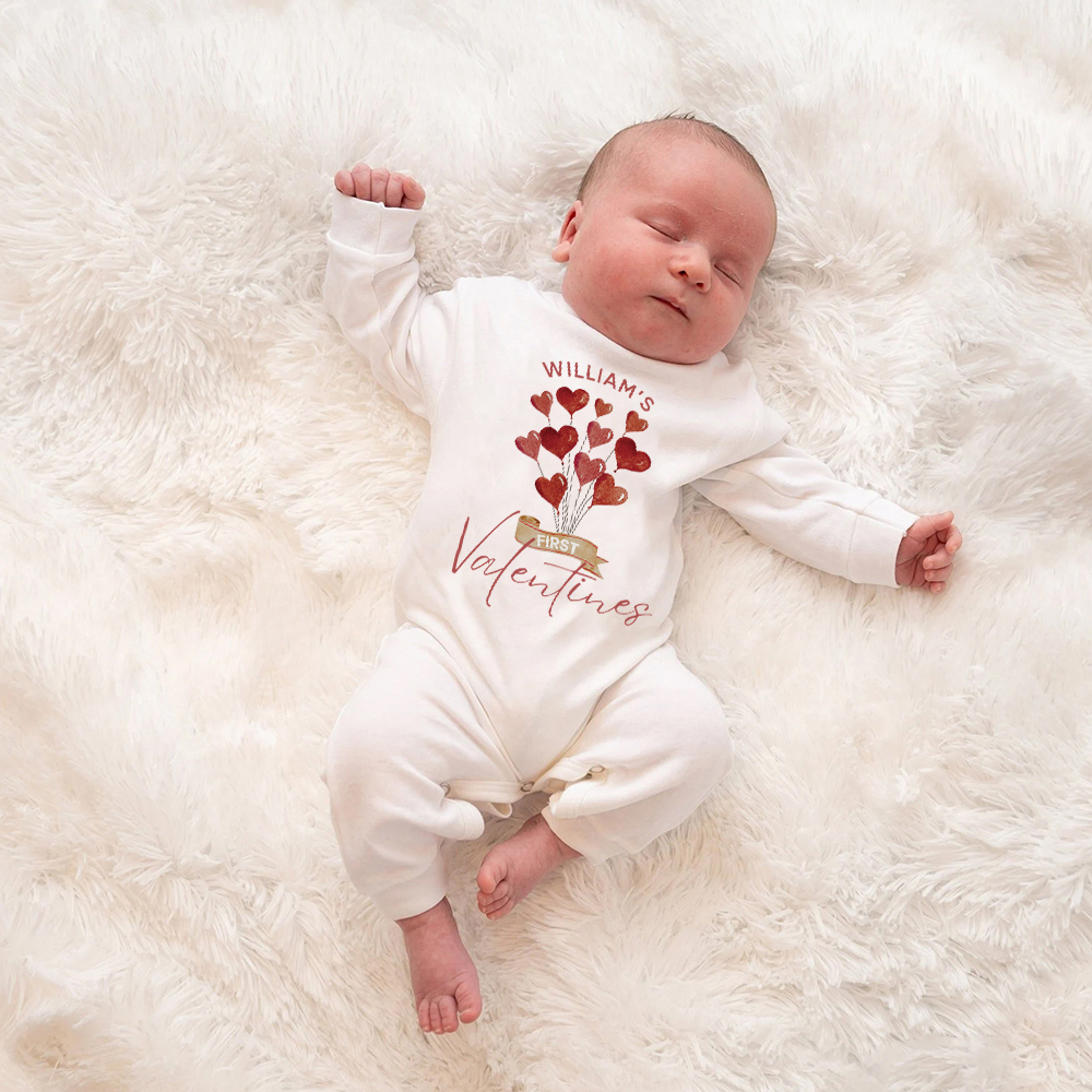 Personalized Baby First Valentine Romper and Hat Set | CWBaby373