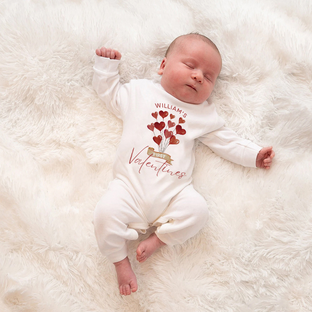 Personalized Baby First Valentine Romper and Hat Set | CWBaby373