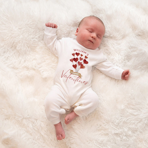 Personalized Baby First Valentine Romper and Hat Set | CWBaby373