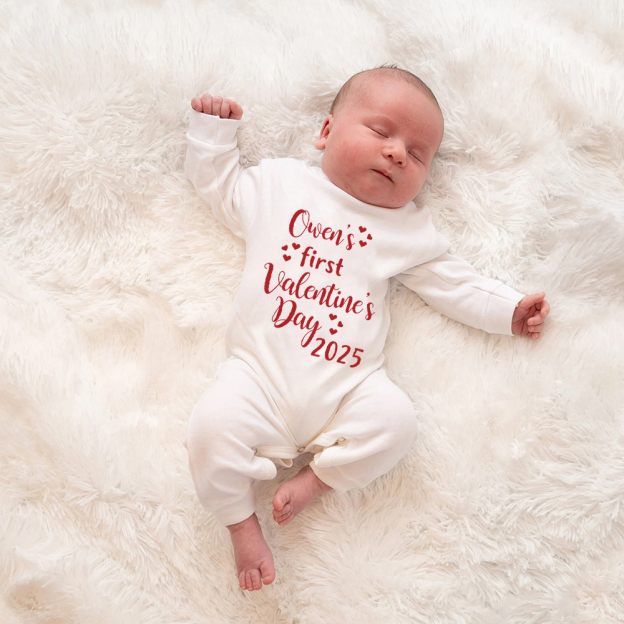 Personalized Baby First Valentine Romper and Hat Set | CWBaby375