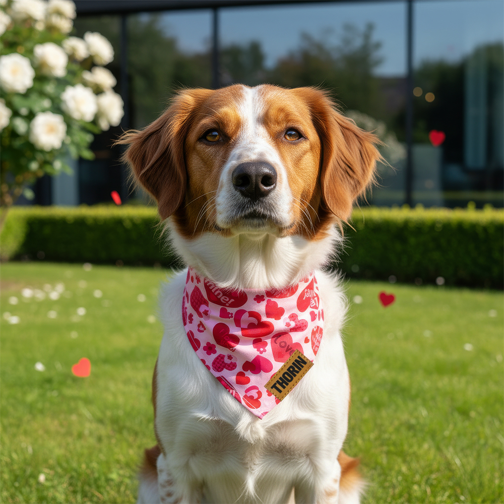 Personalized Leather Patch Valentine's Day Pet Bandana | BKPet289
