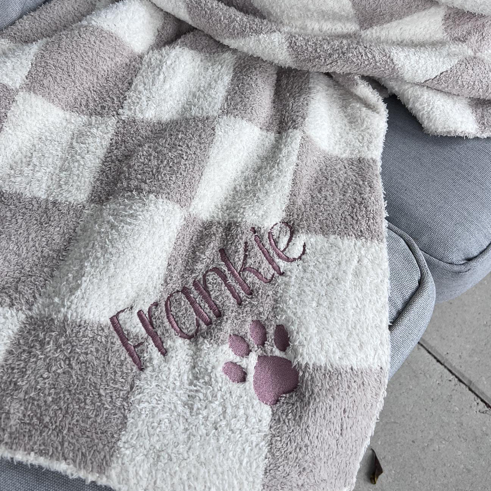 Personalized Embroidered Pet Checker Soft Blanket | BKPet301