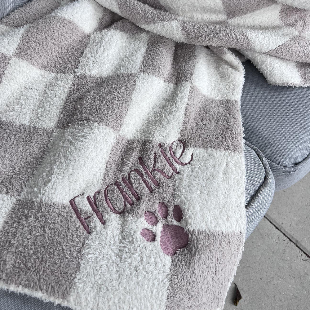 Personalized Embroidered Pet Checker Soft Blanket | BKPet301