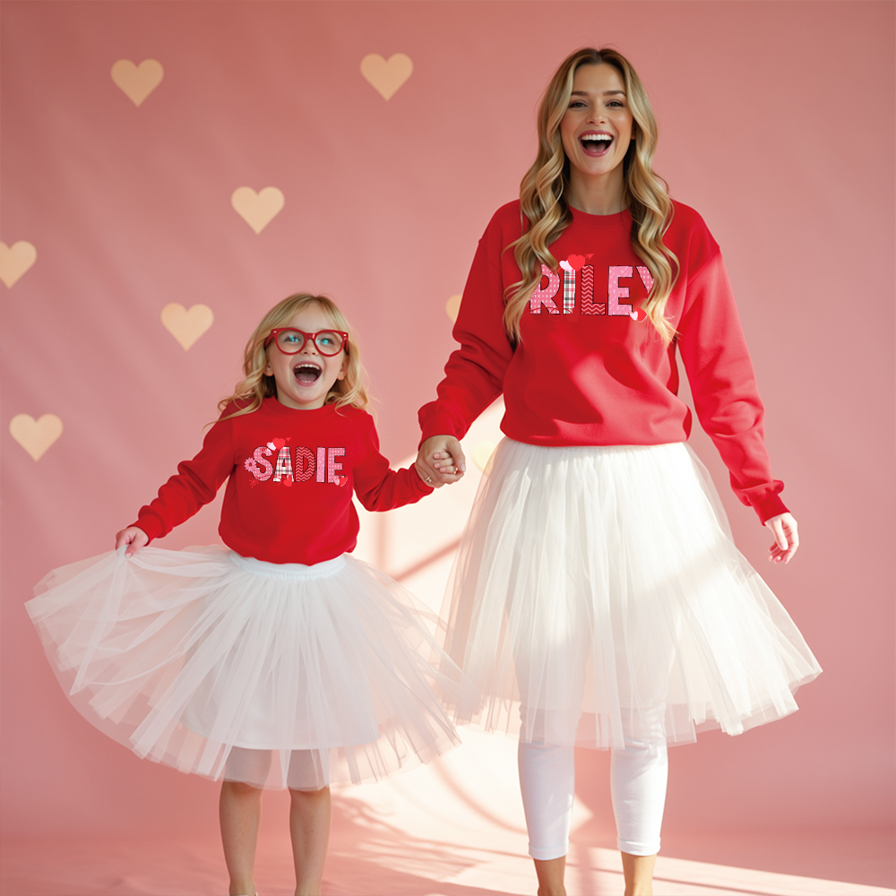 Personalized Valentine's Matching Sweatshirt For Girl & Mommy | ValGift02